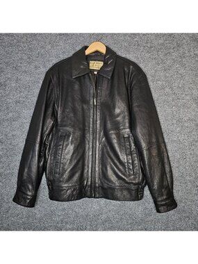 Boston Harbour Vintage Y2K Leather Bomber Jacket M Black Rugged Aviator Mens